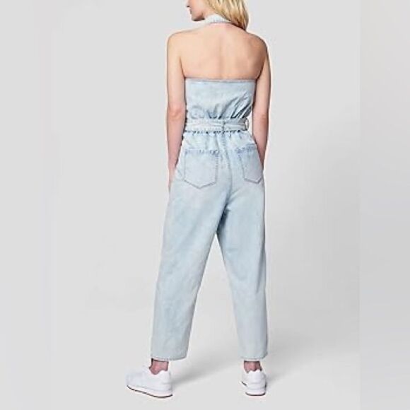 NWT BLANKNYC Luxury Denim Halter Neck Jumpsuit With Belt size small - Picture 3 of 10